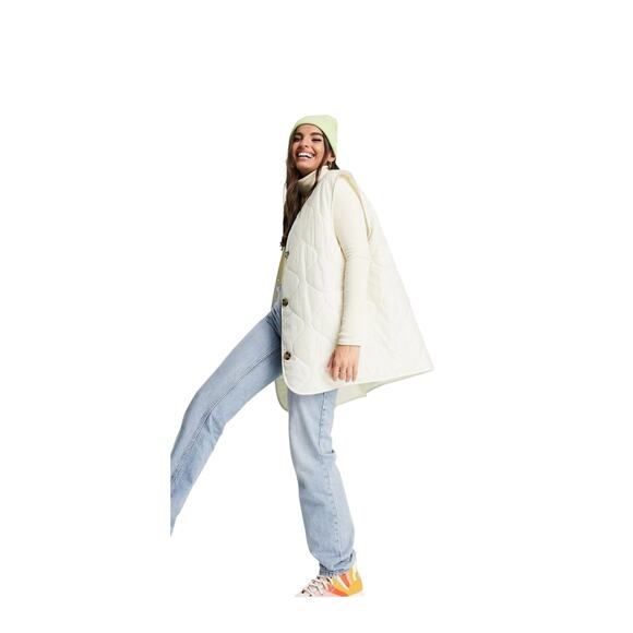 ASOS DESIGN Women's size 10 Oversized Quilted Collarless Gilet Casual Prep Vest - Picture 7 of 9